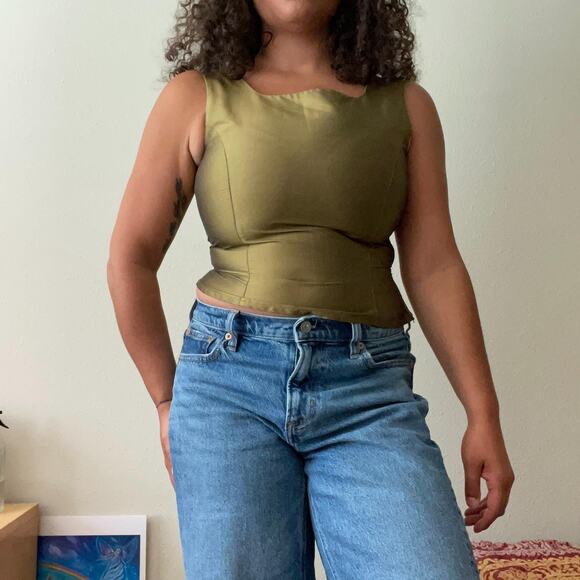 OLEANA vintage 90s silk green corset tank made in Norway - Picture 3 of 8